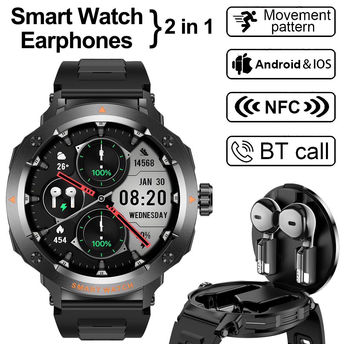 NFC Smart Watch Wireless Earph - Earbuds Charging Case 리뷰 및 가격
