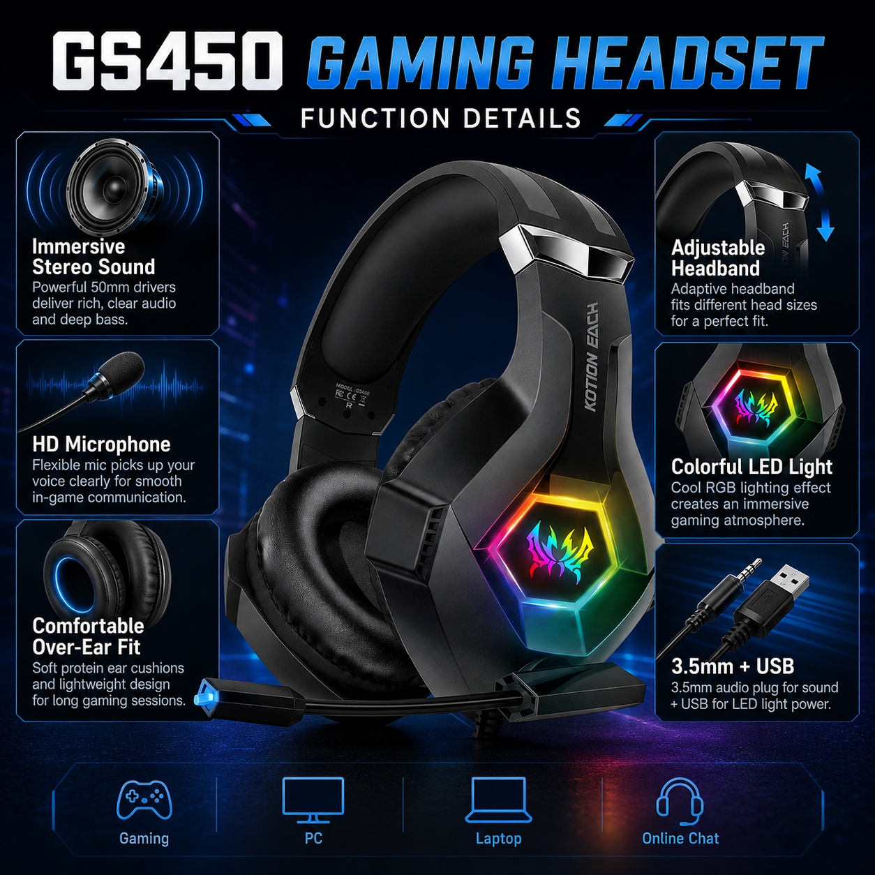 GS450 Wired Gaming Headset RGB - Gaming Headset Rgb 리뷰 및 가격